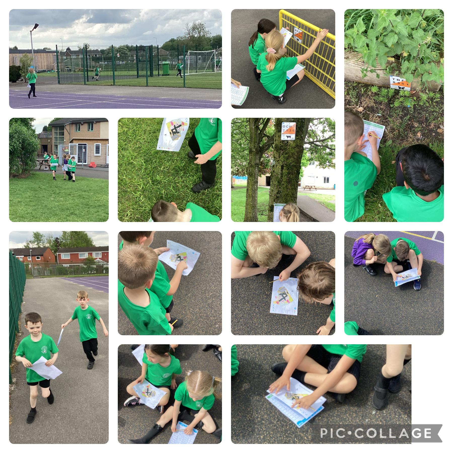 Year 2/3 enjoying hunting around school looking for their answers.